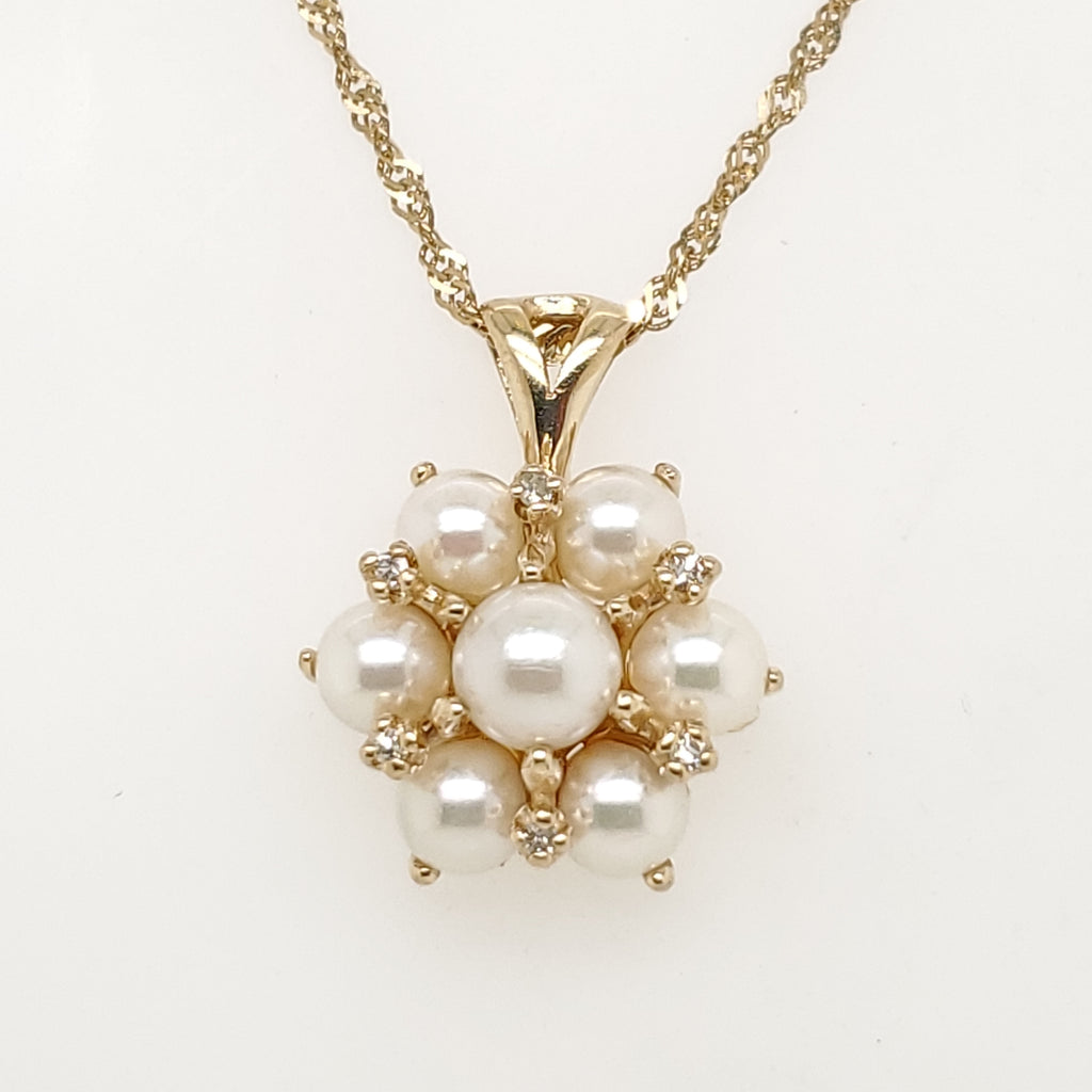14kt Yellow Gold Cultured Akoya Pearl and Diamond Pendant