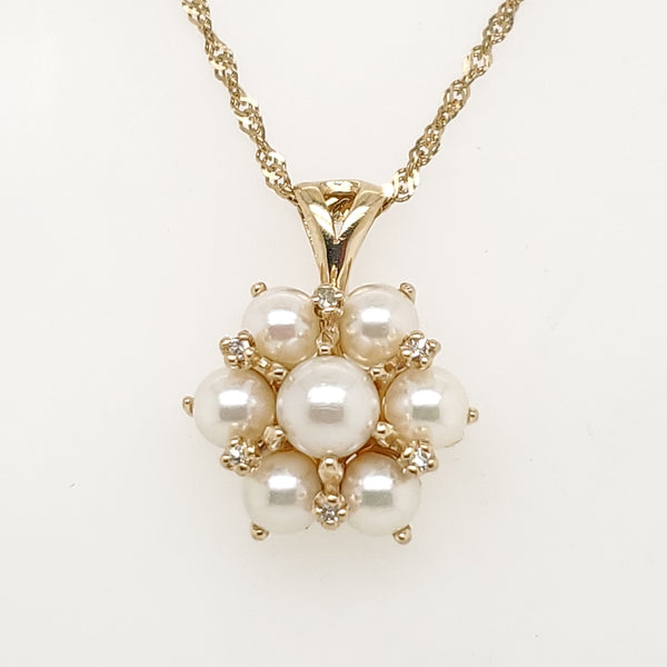 14kt Yellow Gold Cultured Akoya Pearl and Diamond Pendant