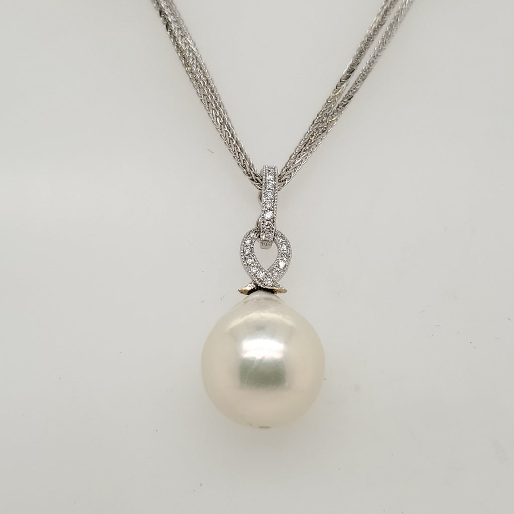 14kt White Gold Baroque South Seas Pearl and Diamond Pendant Necklace