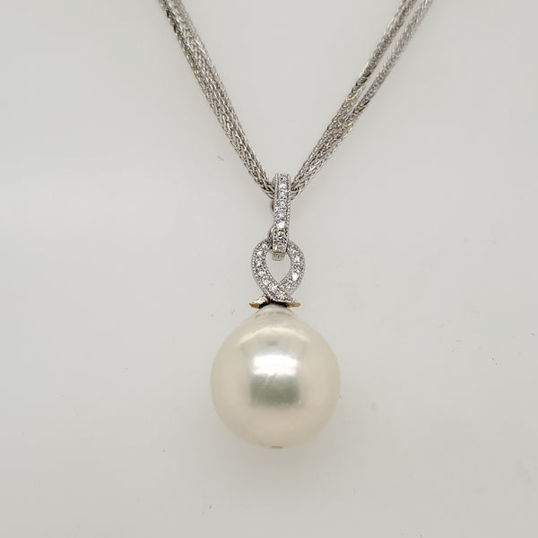 14kt White Gold Baroque South Seas Pearl and Diamond Pendant Necklace