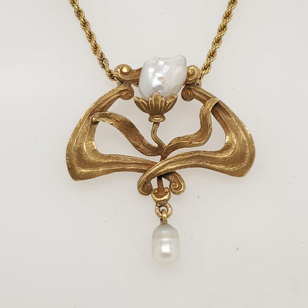 Antique Art Nouveau 14kt Yellow Gold Pearl Pendant