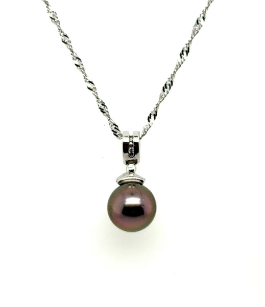 14kt White Gold Tahitian Pearl and Diamond Pendant Neckalce