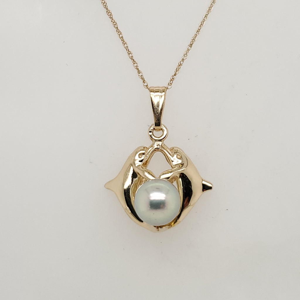 14kt Yellow Gold Dolphin Pearl Pendant