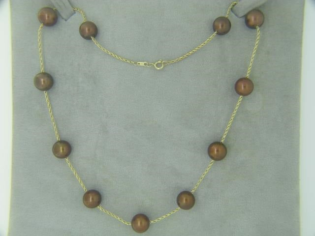 14Kt Gold And Brown Pearl Station Necklace