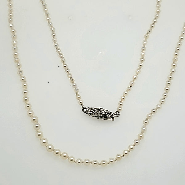 Art Deco Natural Pearl Necklace with Platinum Rose Cut Diamond Clasp