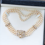 French 18kt Yellow Gold Diamond and Pearl Necklace