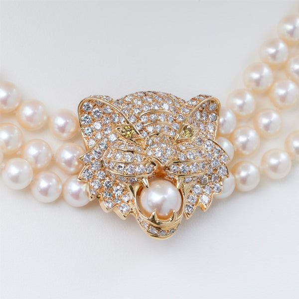 French 18kt Yellow Gold Diamond and Pearl Necklace