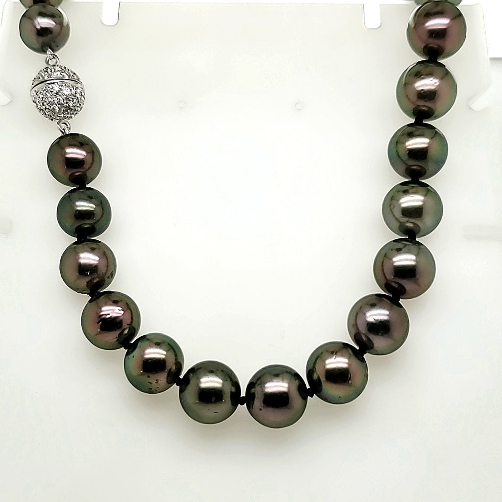 16"" Strand Graduated Tahitian Pearl and Diamond Necklace