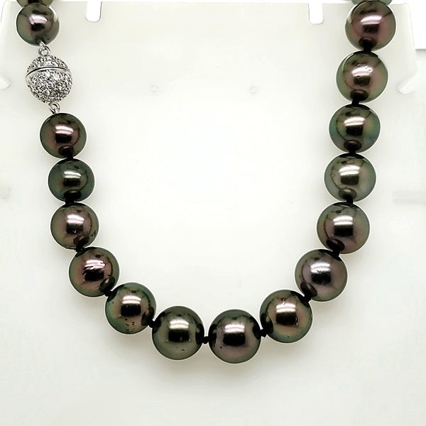 16"" Strand Graduated Tahitian Pearl and Diamond Necklace