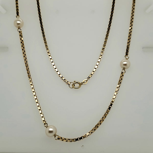 14kt Yellow Gold Pearl Station Necklace