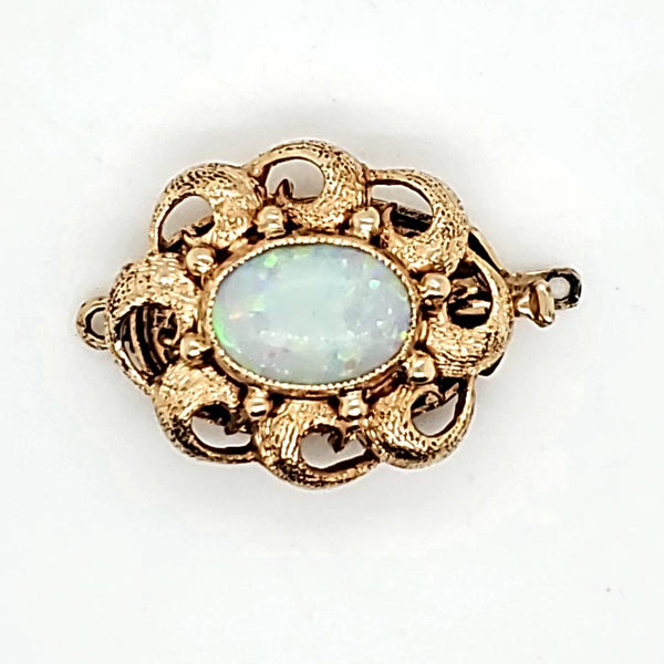Vintage 14Kt Yellow Gold Pearl Clasp With One 10X7mm Oval Opal