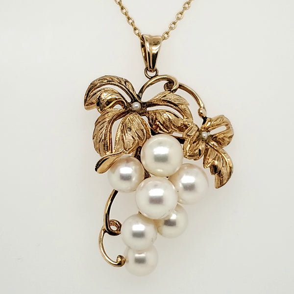 Vintage Mikimot Yellow Gold Pearl Pendant