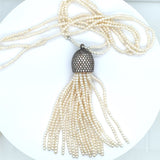 14Kt Black Rhodium Gold 3.95 Ctw Diamond And Pearl Tassel Necklace