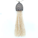 14Kt Black Rhodium Gold 3.95 Ctw Diamond And Pearl Tassel Necklace