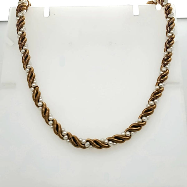 14kt Yellow Gold and Pearl Woven Necklace