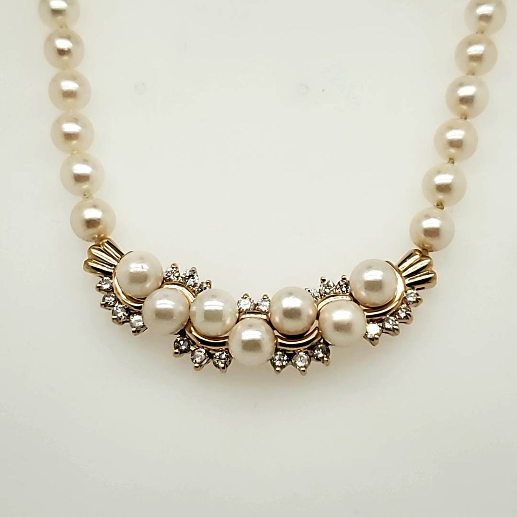 14kt Yellow Gold Pearl and Diamond Necklace