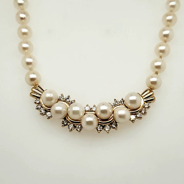 14kt Yellow Gold Pearl and Diamond Necklace