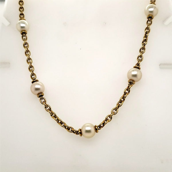 18kt Yellow Gold Pearl Station Necklace