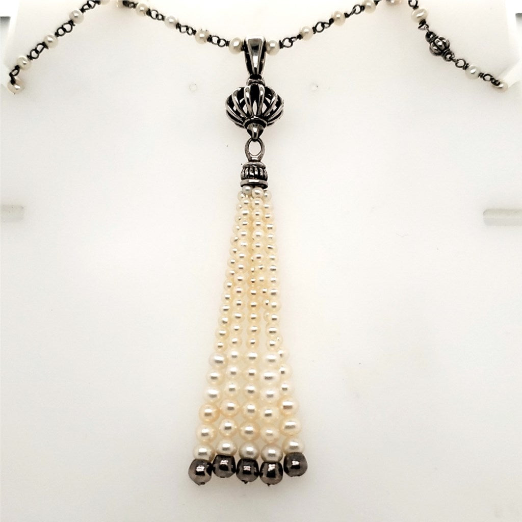 Lagos Sterling Silver and Pearl Tassel Necklace