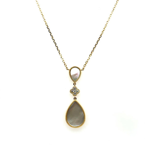 14kt Yellow Gold Mother of Pearl And Diamond Dangle Necklace