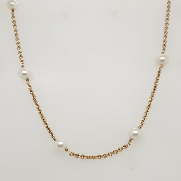 14kt Yellow Gold aKoya Pearl Tin Cup Necklace