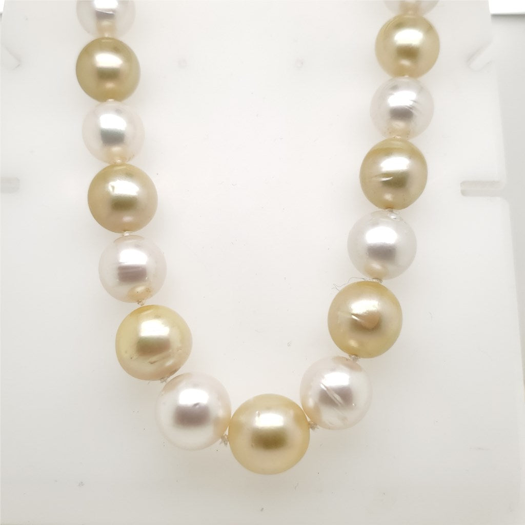 34"" Graduated Strand Of White and Gold Cultured South Sea Pearls