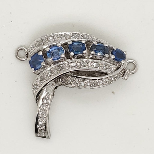 Vintage 14kt White Gold Sapphire and Diamond Pearl Clasp