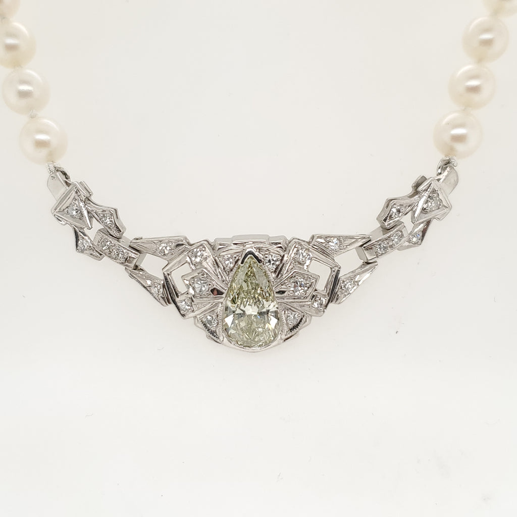 Art Deco Platinum and Diamond Pearl Necklace