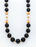 Vintage 14K Yellow Gold, Onyx, and Pearl 32"" Necklace