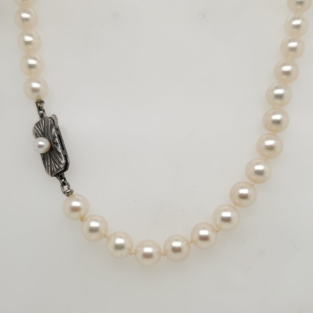 Vintage Mikimoto 16"" 7X6.5mm Cultured Akoya Pearl Necklace