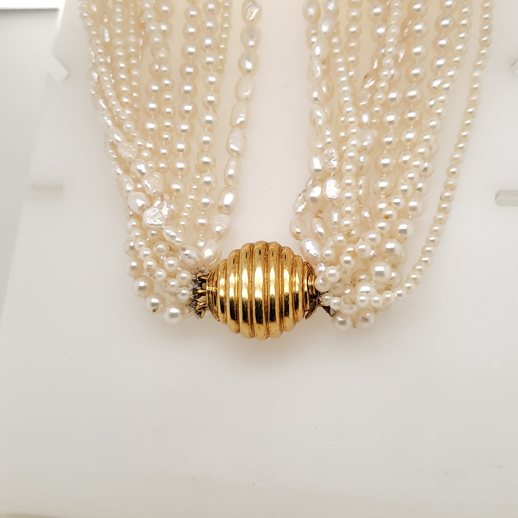 18kt Yellow Gold Multi Strand Pearl Necklace