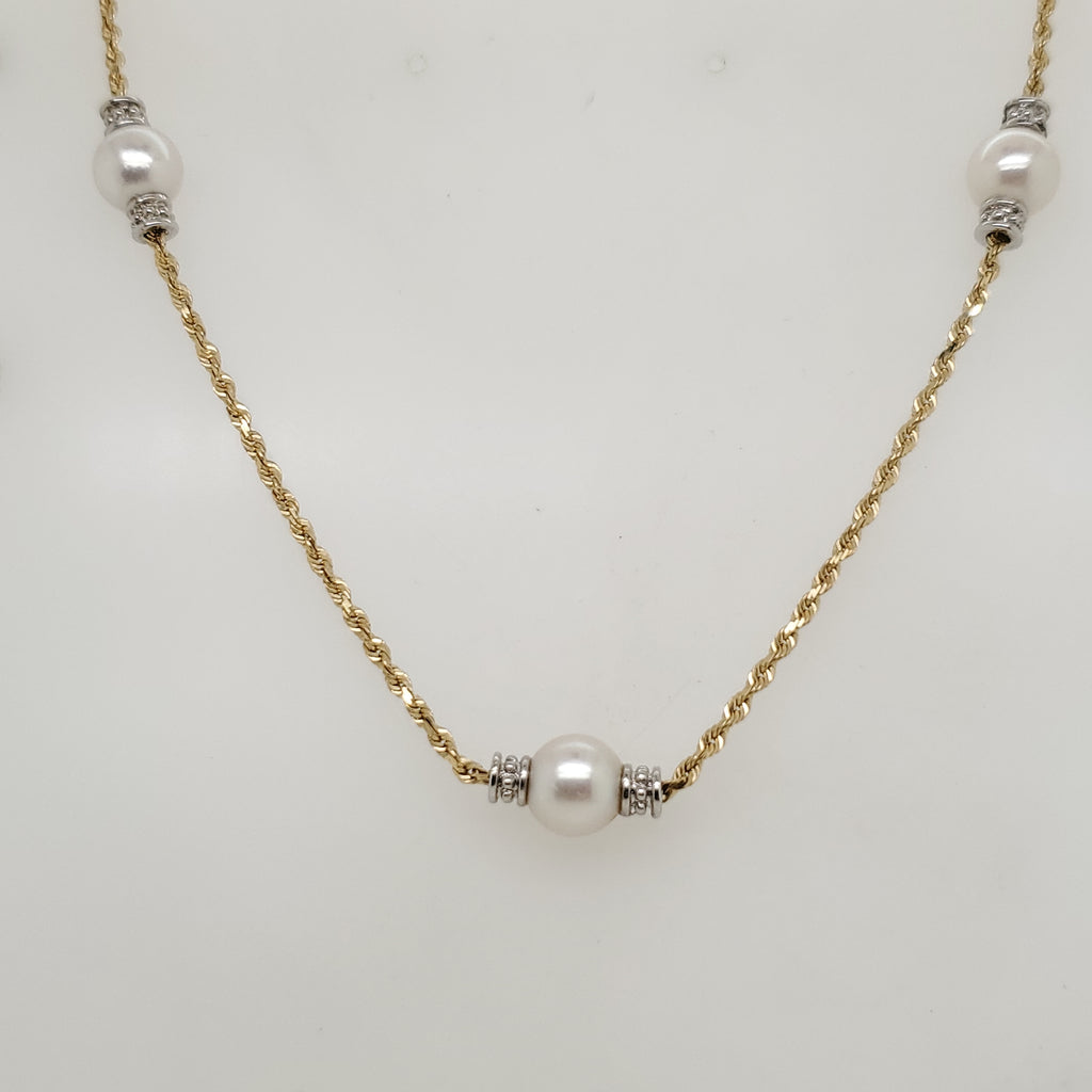 14kt gold and Pearl Station Necklace