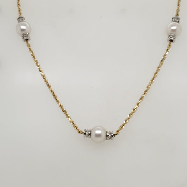 14kt gold and Pearl Station Necklace