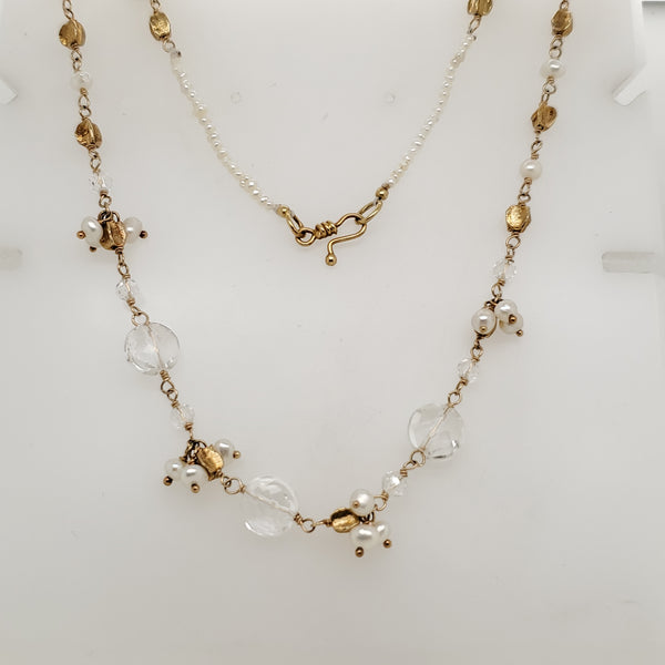 14kt Yellow Gold Pearl and Crystal 52"" Necklace