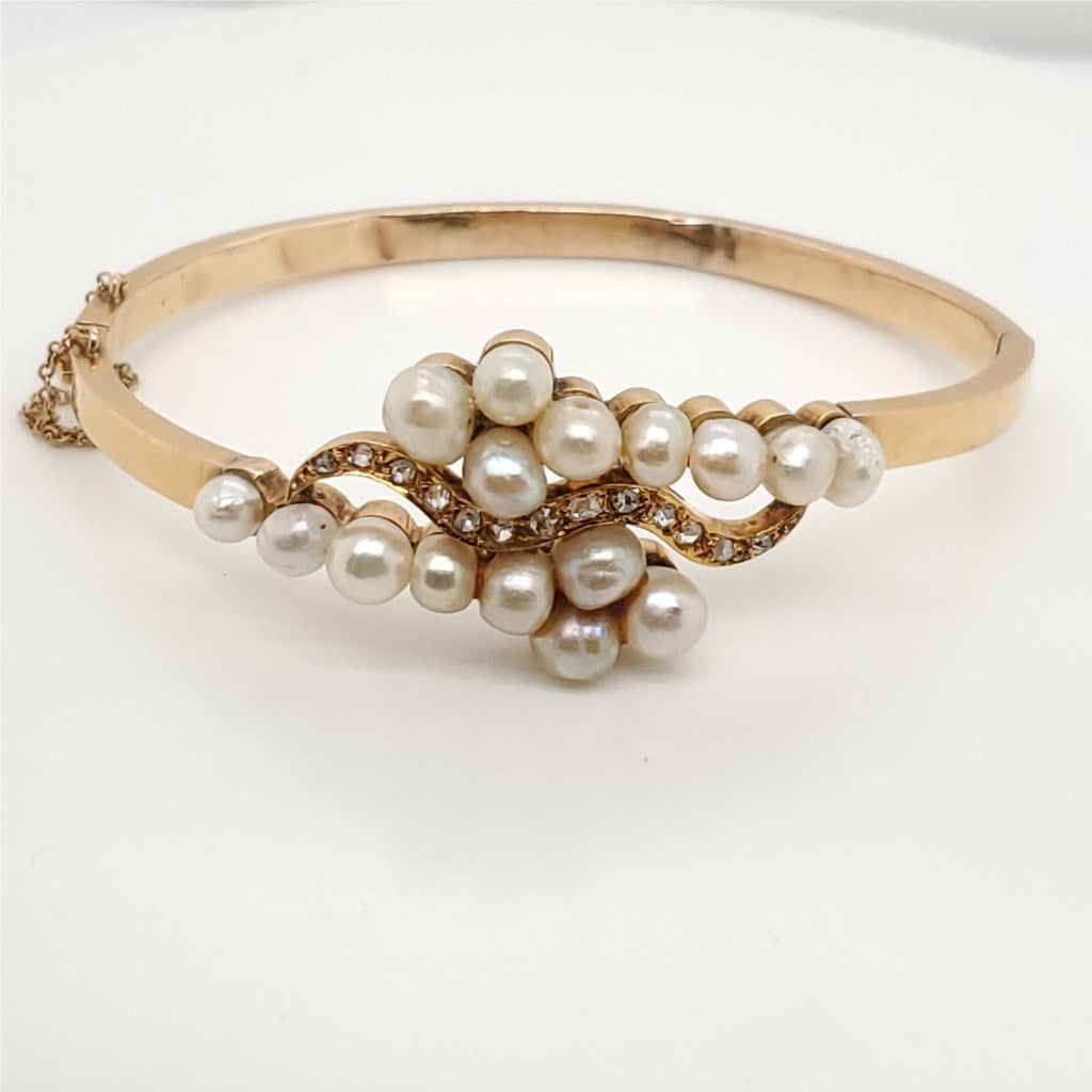 Victorian Diamond & Pearl bangle Bracelet