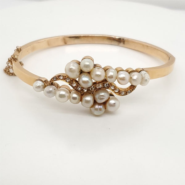 Victorian Diamond & Pearl bangle Bracelet