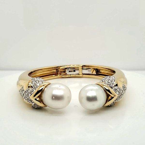 18kt Yellow Gold South Seas Pearl and Diamond Bangle Bracelet