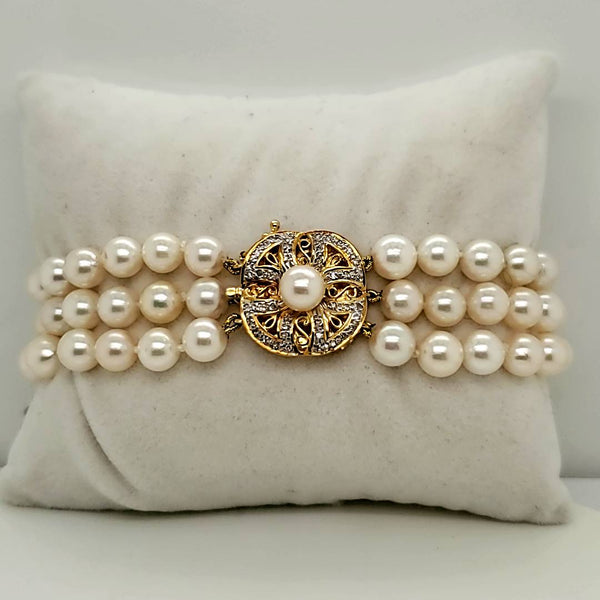 14kt Yellow Gold Triple Strand Pearl Bracelet