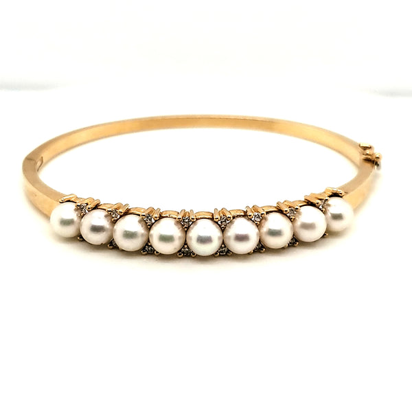 14kt Yellow Gold Pearl and Diamond Bangle Bracelet