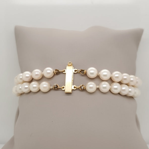14Kt Yellow Gold Cultured Akoya Double Strand Bracelet