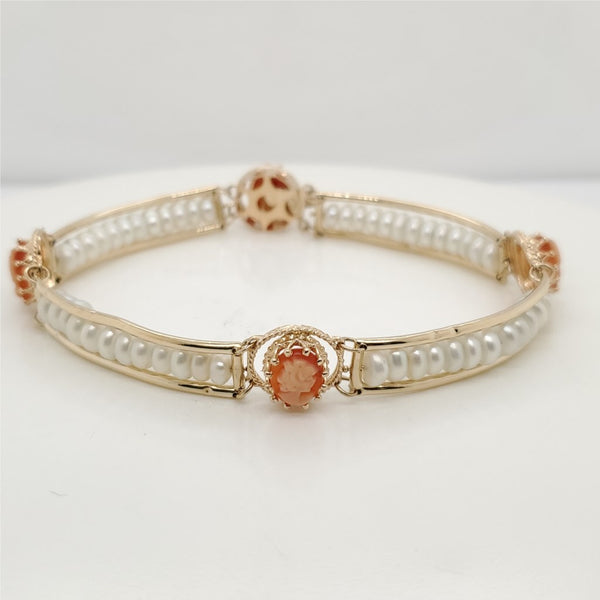 14kt Yellow Gold Pearl and Cameo Bracelet