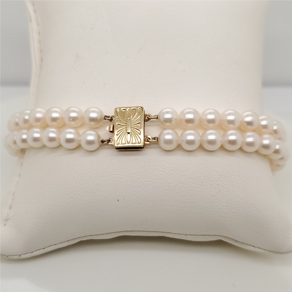 14Kt Yellow Gold Cultured Akoya Double Strand Bracelet