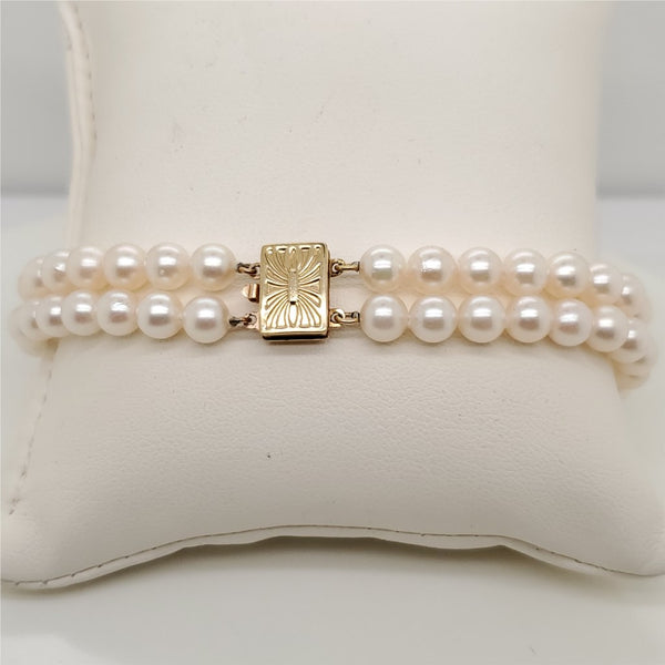 14Kt Yellow Gold Cultured Akoya Double Strand Bracelet