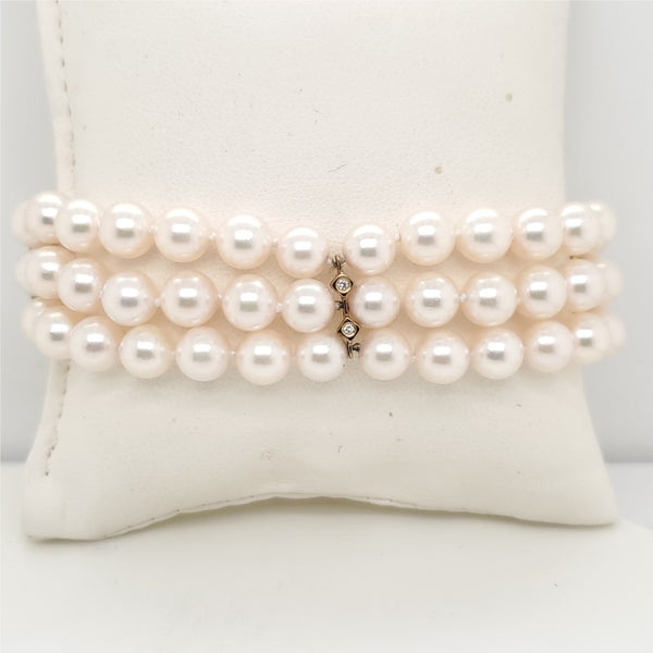 Triple Strand 6.5x6mm Cultured Akoya Pearl Bracelet
