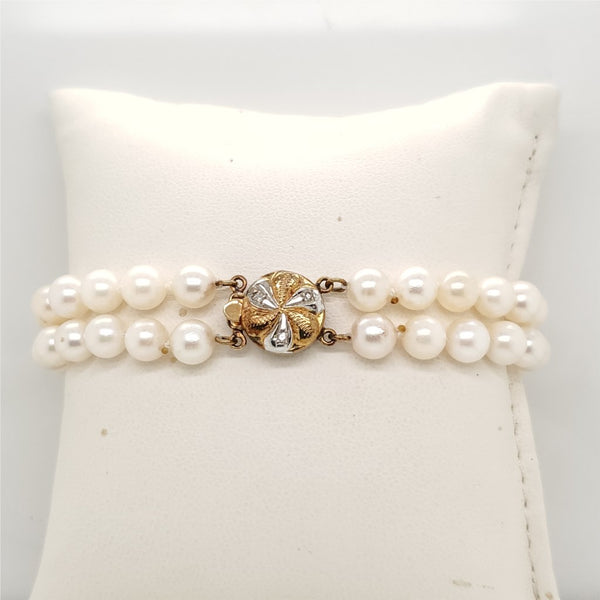 14kt Yellow Gold Double Strand Pearl Bracelet