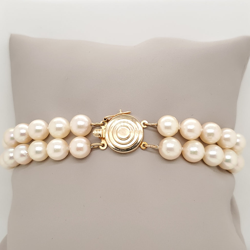 14Kt Yellow Gold Cultured Akoya Double Strand Bracelet
