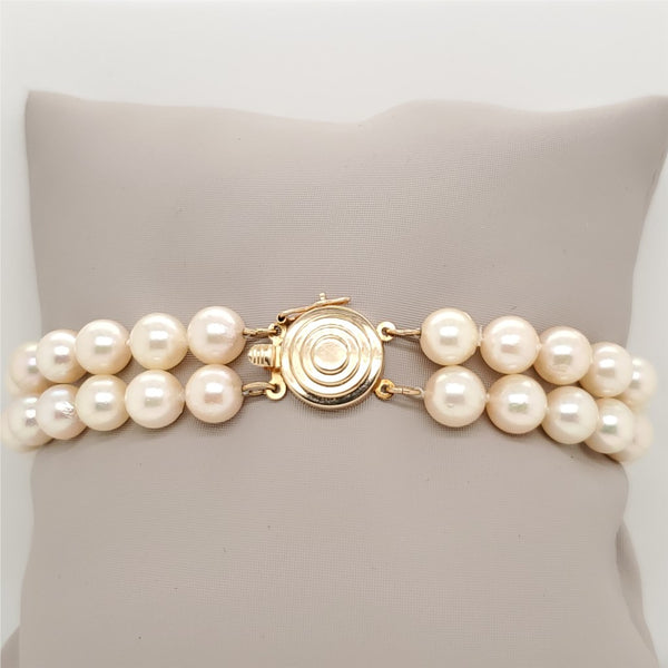 14Kt Yellow Gold Cultured Akoya Double Strand Bracelet