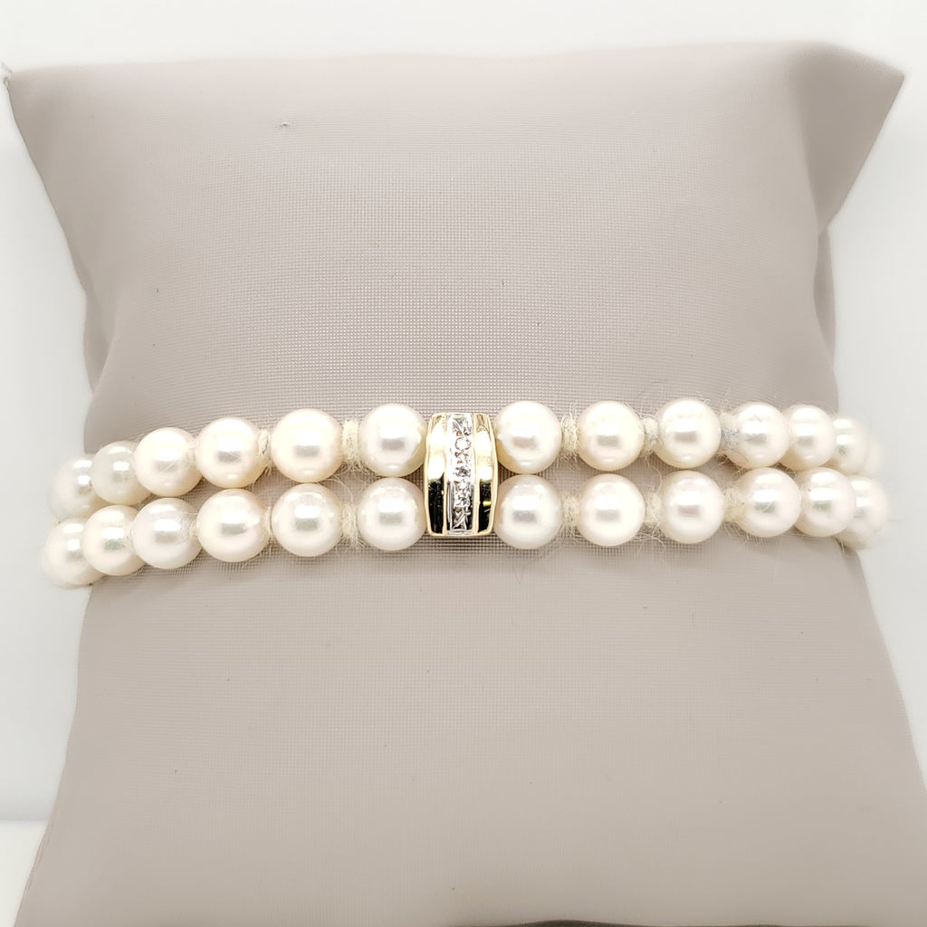14kt Yellow Gold Double Strand Pearl Bracelet