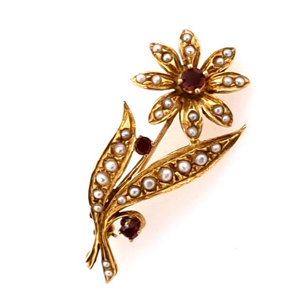 Estate Pearl & Garnet 14Kt Yg Brooch 4.8 Gr.