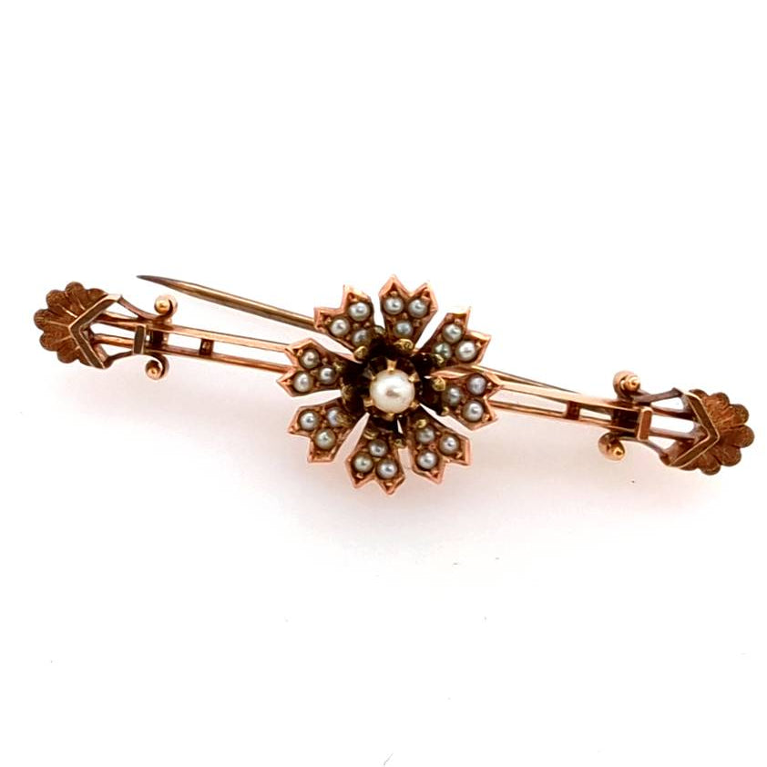 Victorian Bar Pin With Seed Pearls 5.9Grs